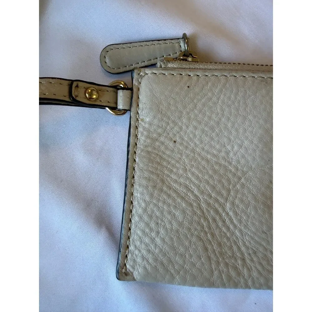 Michael Kors Ivory Pebbled Leather Zip Wristlet Wallet with Wrist Strap